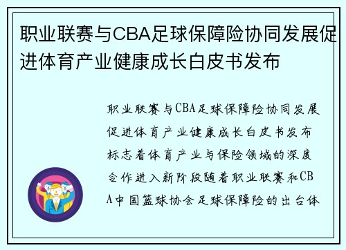 职业联赛与CBA足球保障险协同发展促进体育产业健康成长白皮书发布